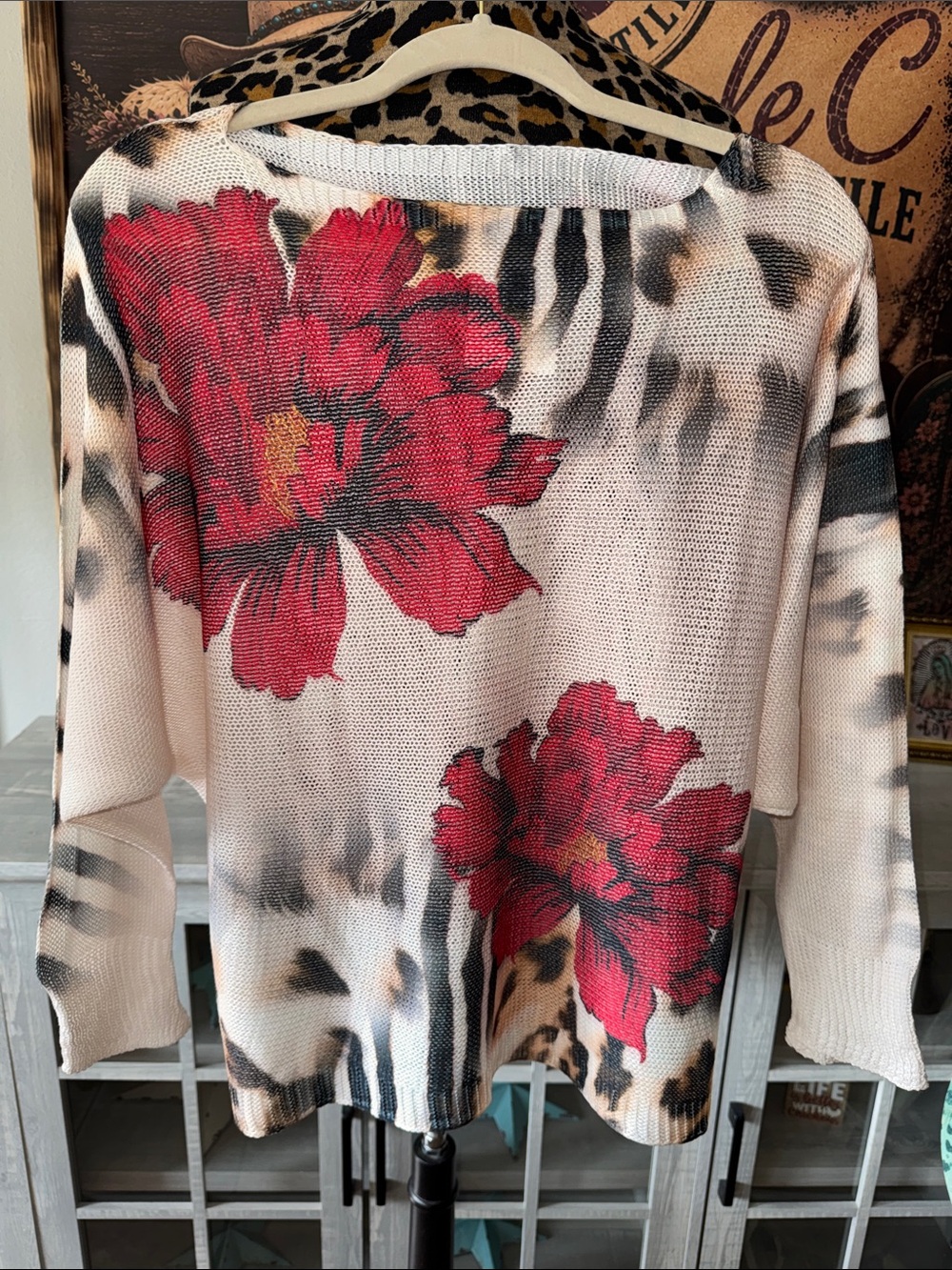 Made In Italy Women's Floral & Leopard Print Lightweight Knit Top-One Size to 14